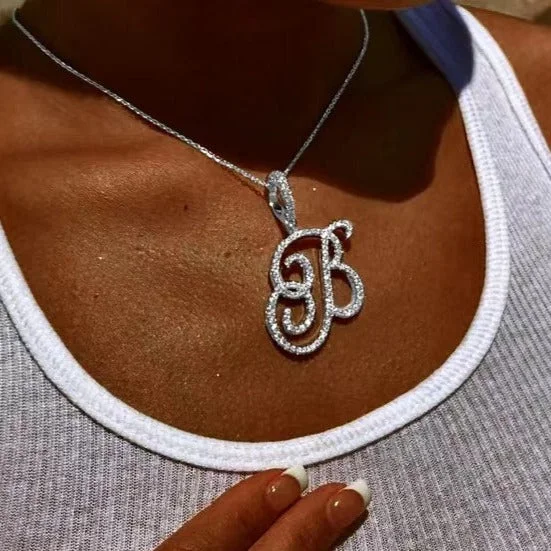 Iced Out Cubic Zircon Cursive Letters Name Pendant&Necklace