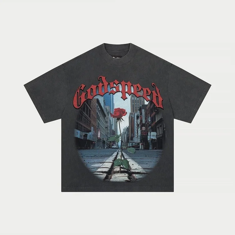 Vintage Rose Street Pattern Washed T-shirt