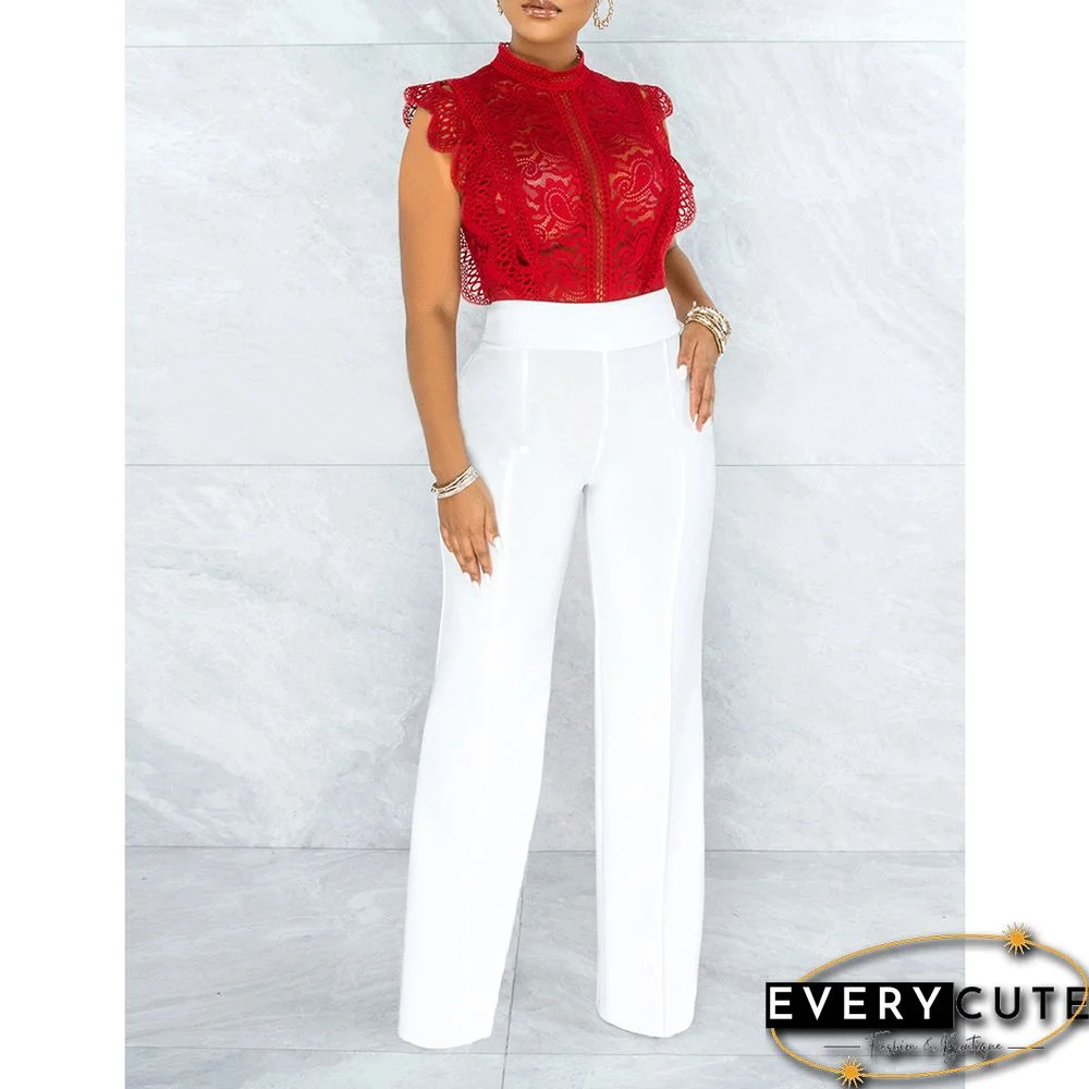 Solid White Back Zipper Straight Leg Pants