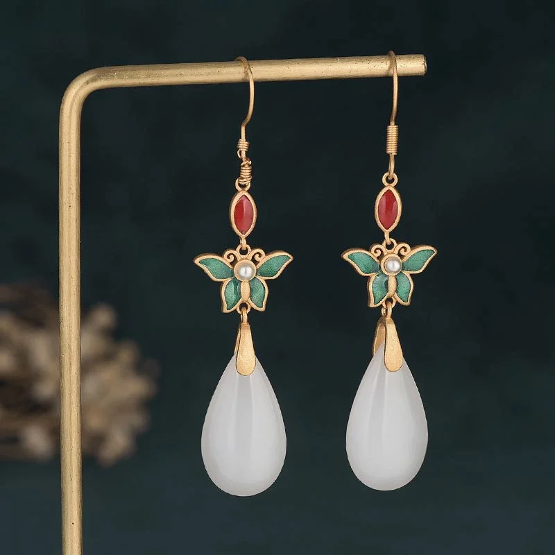 FengShui White Jade Luck Drop Earrings