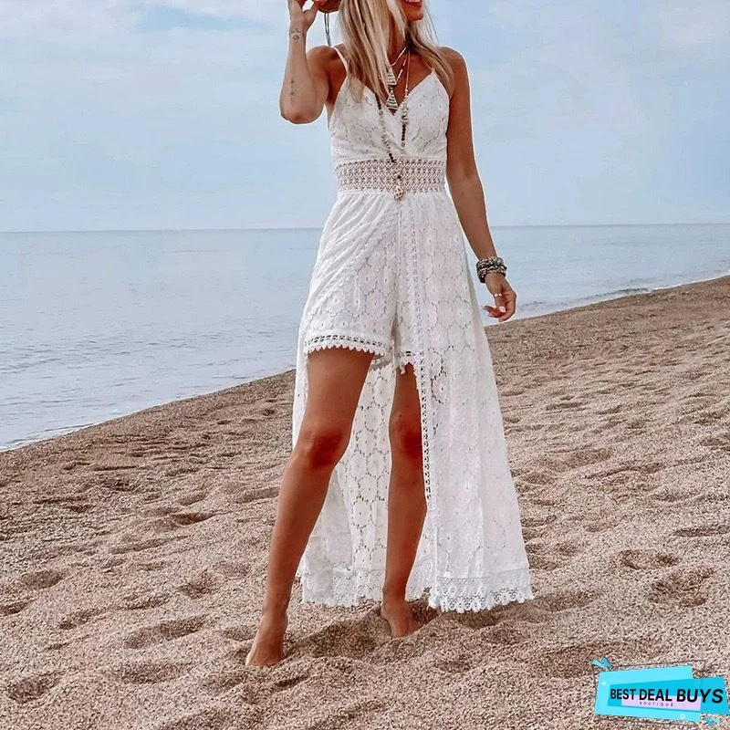 Ruffle Print Bohemian Resort Beach Dress