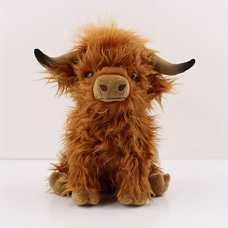 Tegooe 25cm Highland Cow Plush Toy - Soft Stuffed Animal Doll for Kids Home Decor