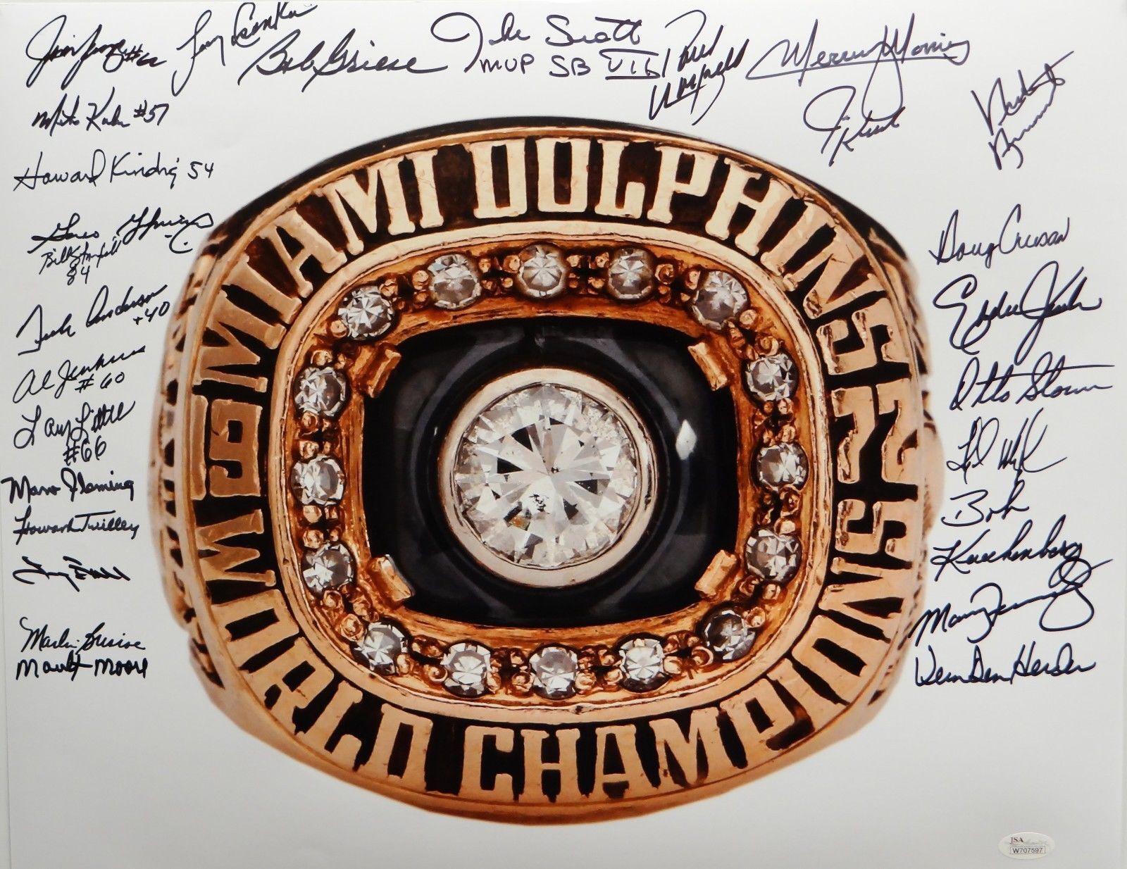 1972 17-0 Perfect Season Autographed 16x20 Super Bowl Ring Photo Poster painting- JSA W Auth