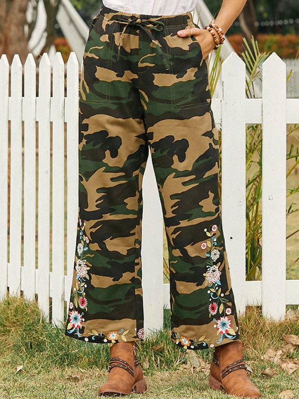 Casual camouflage embroidered temperament women's bottoms