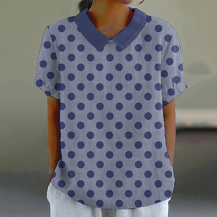 Simpfit Leinenhemd mit Revers und Polka Dot-Kontrastdruck für Damen