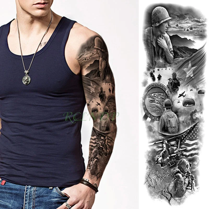Waterproof Temporary Tattoo Sticker Anubis Ancient Egypt Dog Roma Clock Eye Full Arm Fake Tatto Flash Tatoo Sleeve for Men Women