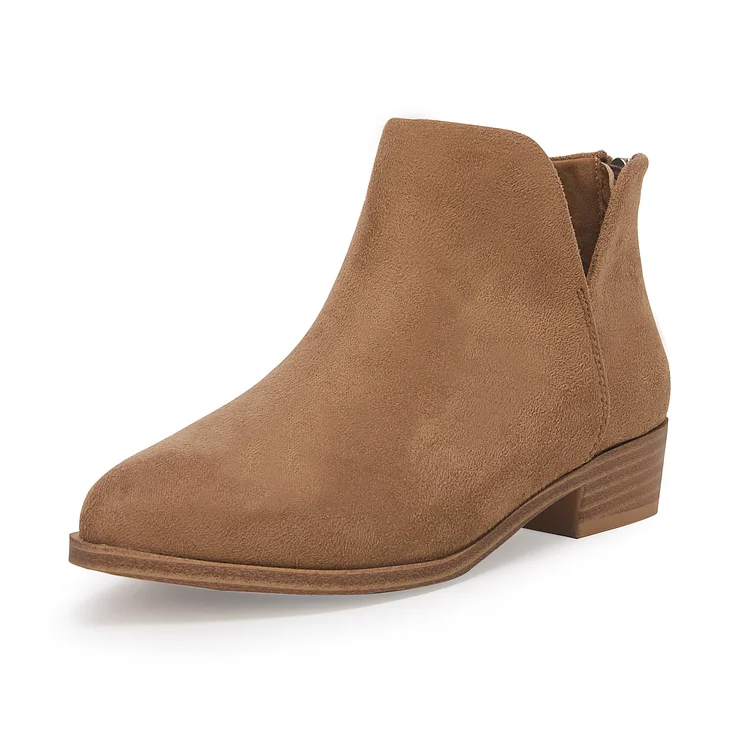 Kids Ankle Boots Slip on Cutout Pointed Toe Blow Low Heel Booties