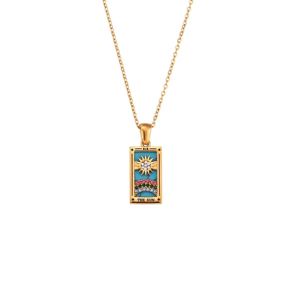 Gold Plated Stainless Steel Tarot Card Necklace