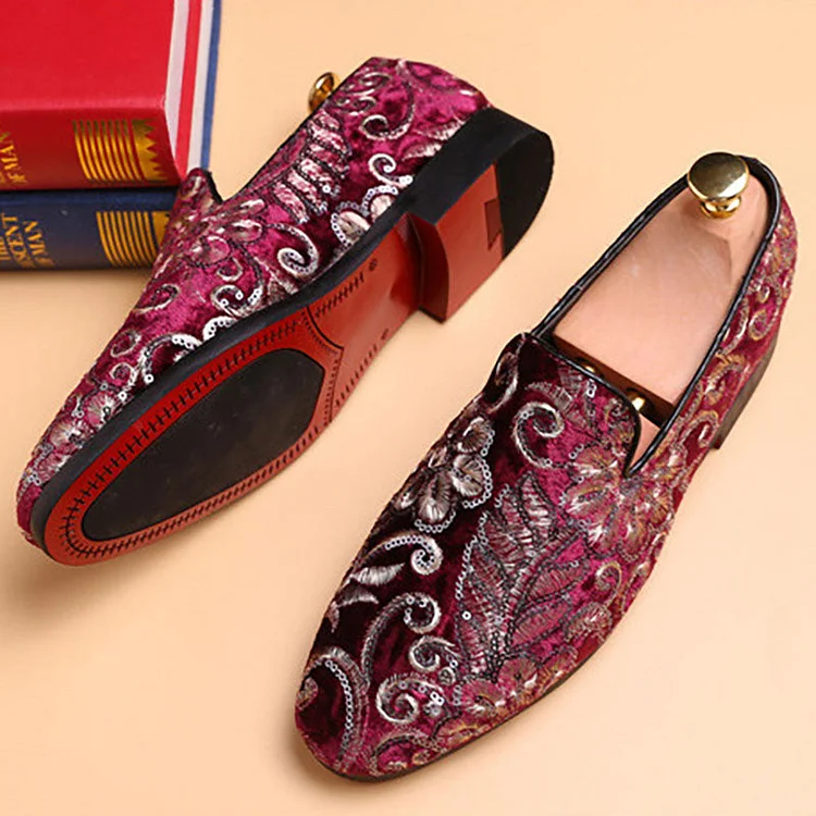 Faux Leather Embroidery Slip-On Flat Casual Loafers Shoes