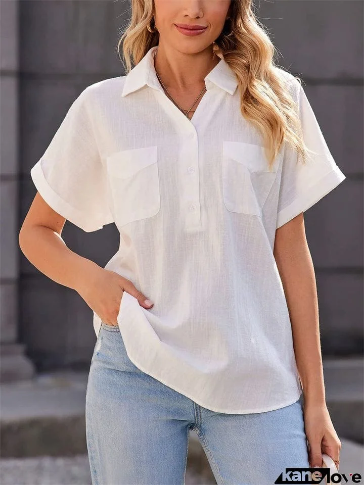 Women's Summer Fashion V Neck Short Sleeve Pullover Shirt