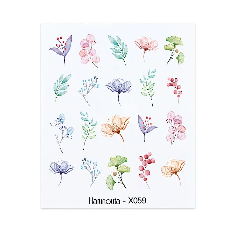 Harunouta Spring Water Nail Decal And Sticker Flower Leaf Tree Green Simple Summer DIY Slider For Manicuring Nail Art Watermark