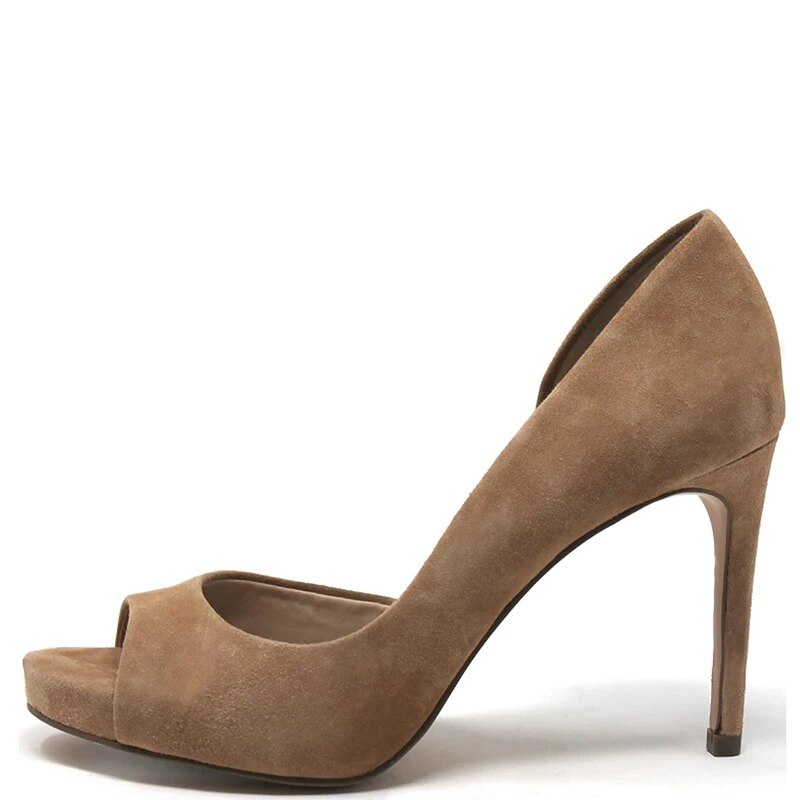 TAAFO Red Peep Toe Platform Women Pumps High Thin Heels Suede Lady Evening Party Shoes 