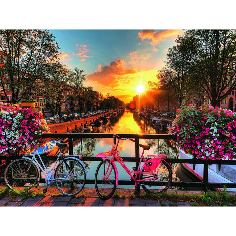 

50*40CM - Square Drill Diamond Painting - Sunset Bicycle, 501 Original