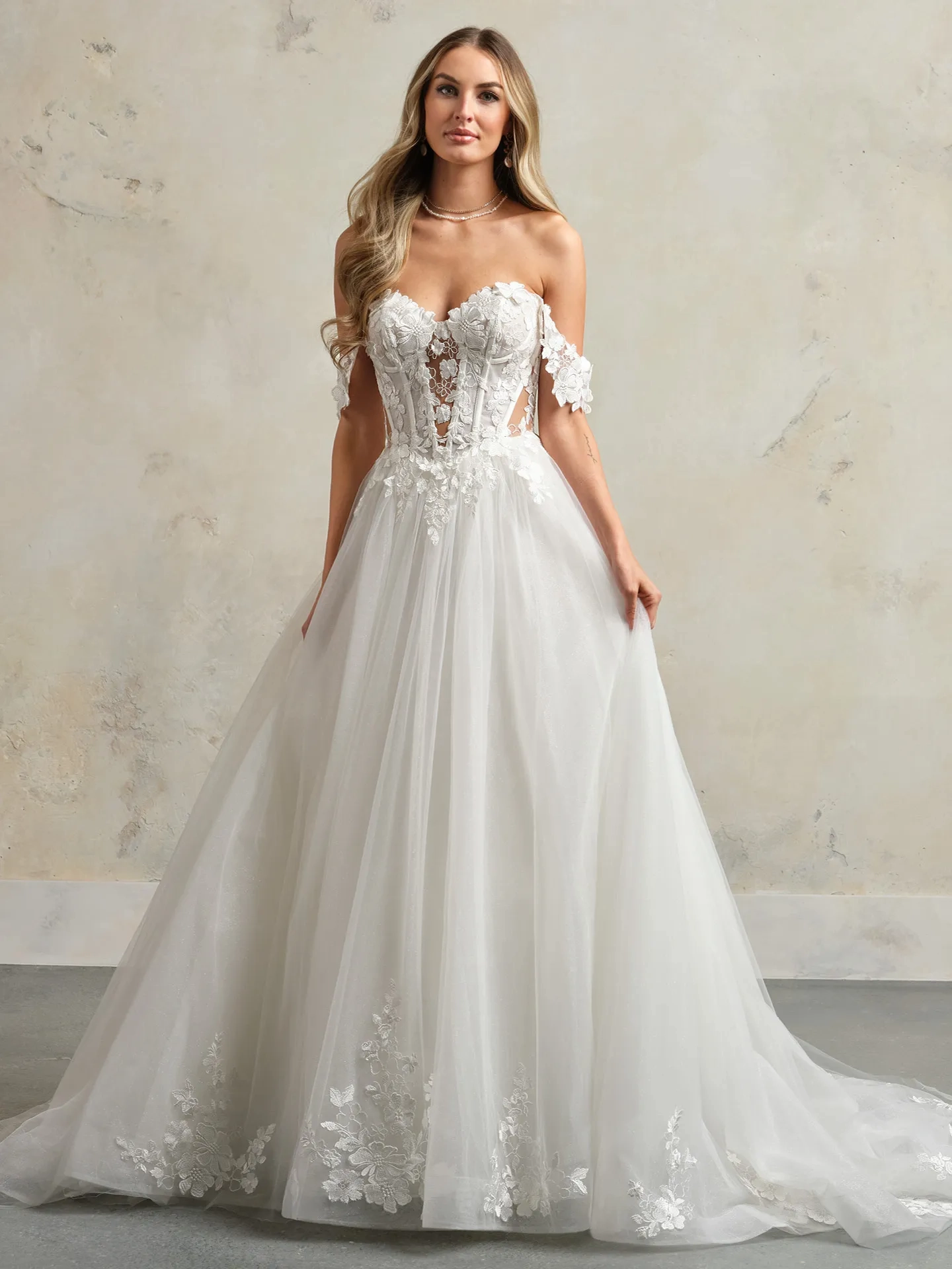 Lvs&Broner Tulle Off the Shoulder Strapless Sleeveless Long Wedding Dress With Appliques