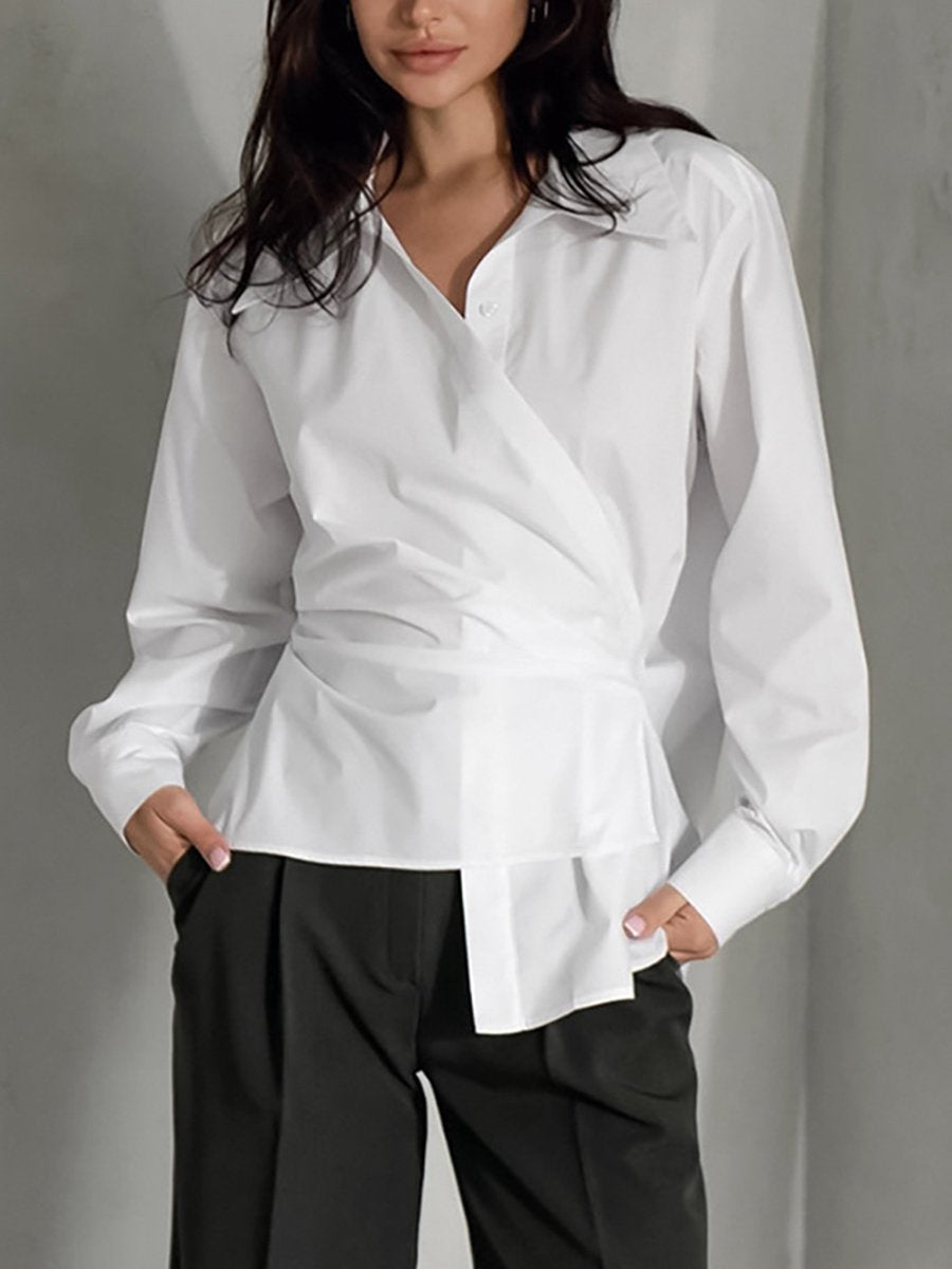 Turndown Collar Irregular Long Sleeve Blouses