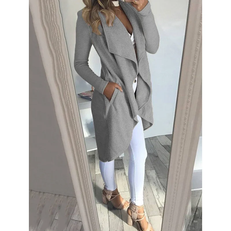 Nigikala Nigikala Big-Size Wish Ebay Fashion Pure Color Collar Repair Long Wind Coat Woman