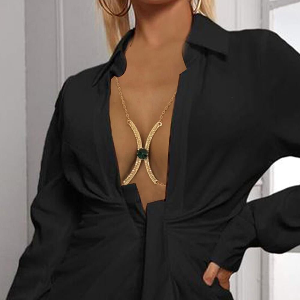 Green Gem Gold Body Jewelry Chest Bracket Bras Chain-VESSFUL