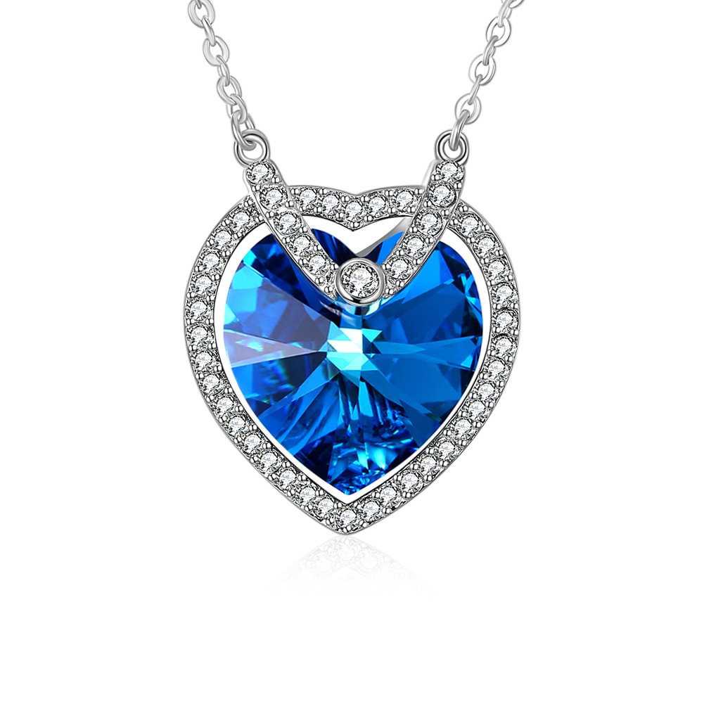 Silver Heart Necklace Crystal Pendant