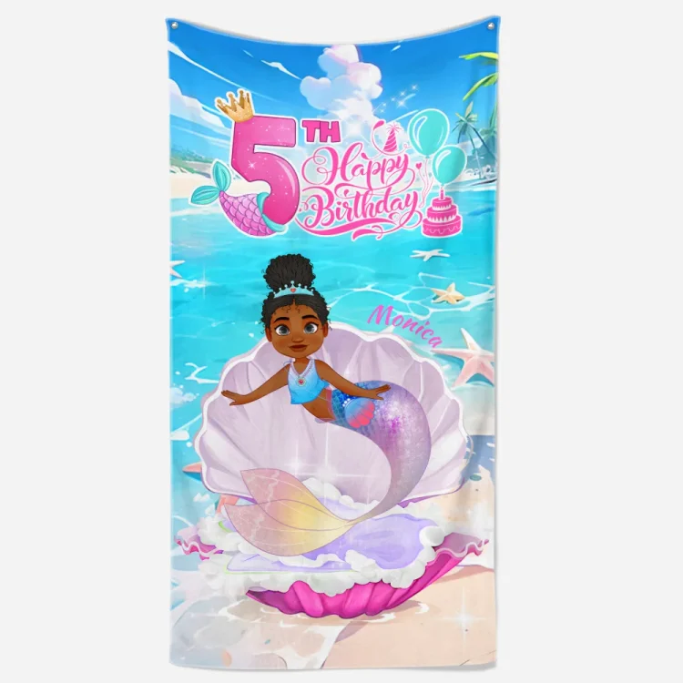 Custom Beach Towel -Happy Birthday To Mermaid Girl