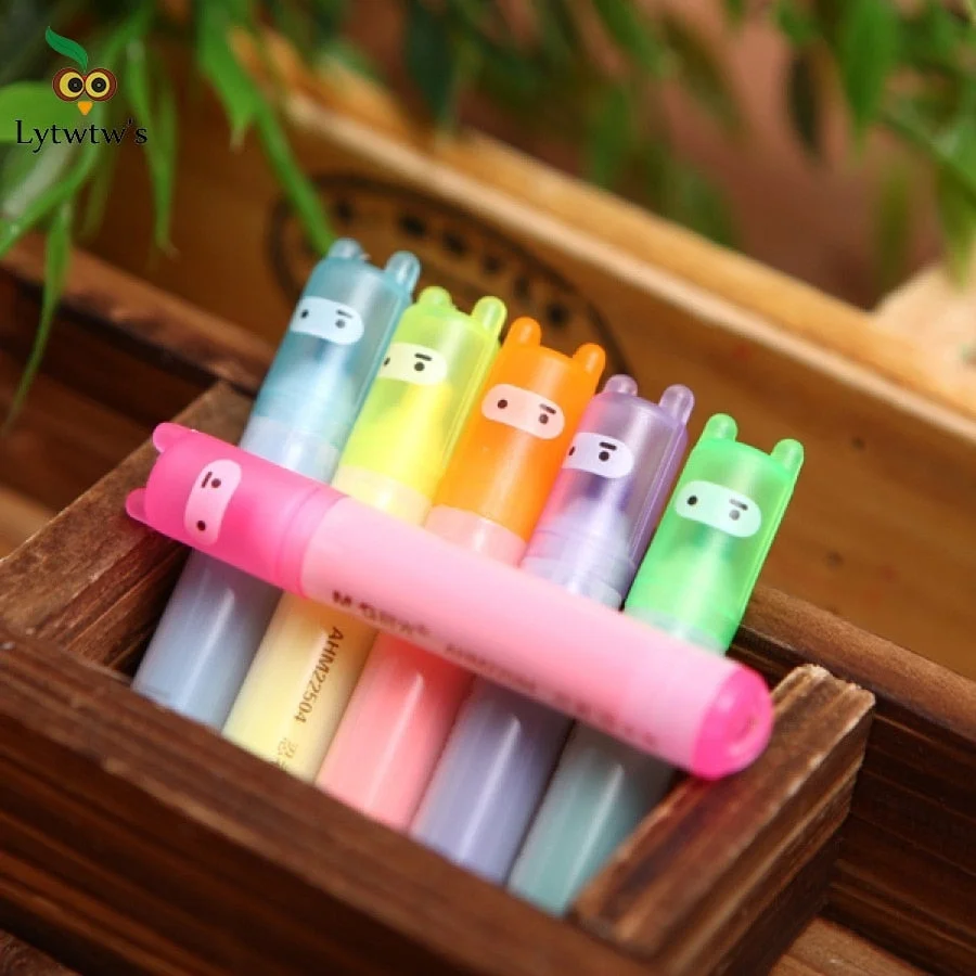 6 Pieces Lytwtw's Cute Kawaii Mini Highlighter Creative Lovely Cartoon for Kids Korean Stationery School Office Supplies Gift