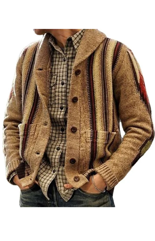 Men's Lapel Long Sleeve Outer Sweater Long Sleeve Jacquard Sweater