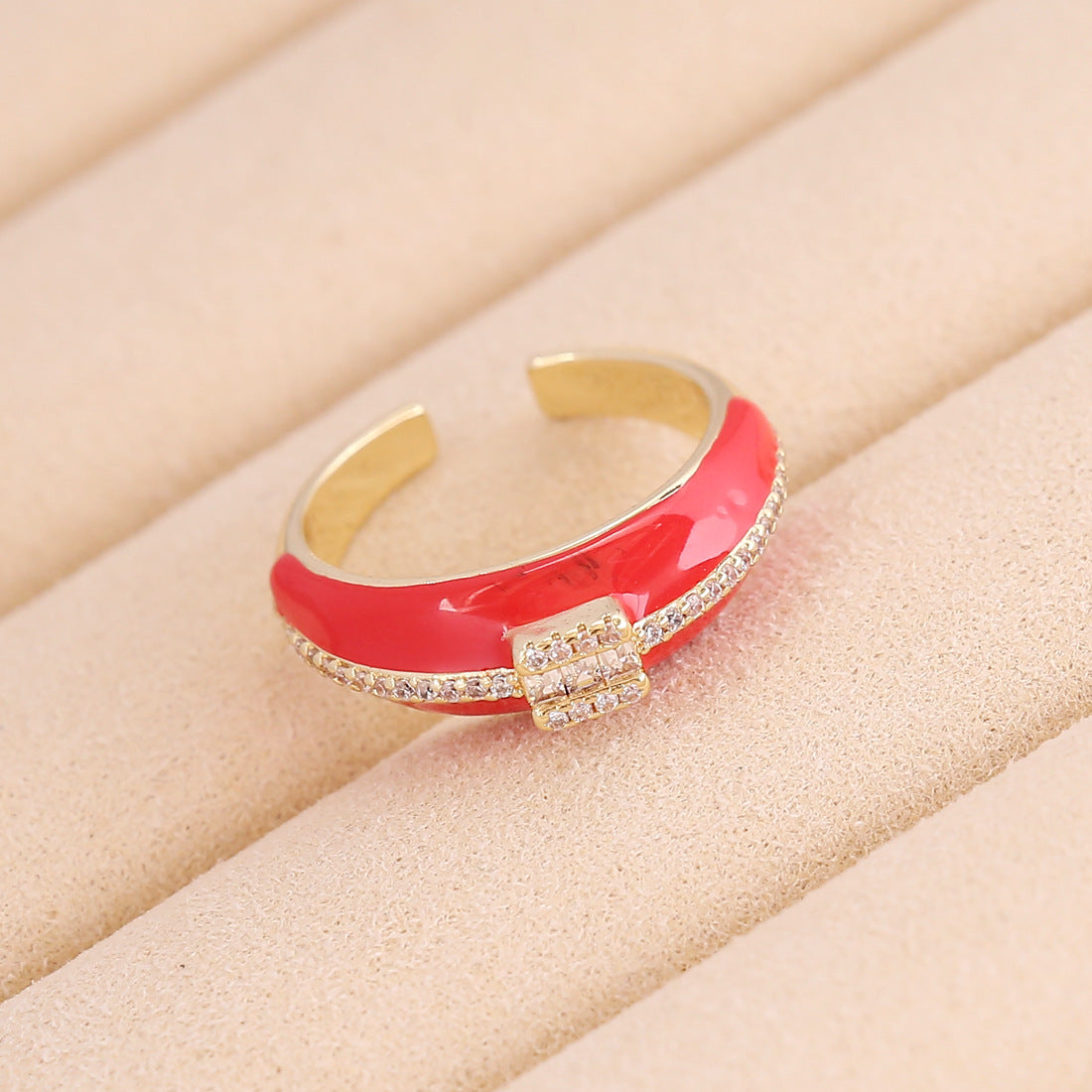 Women IG Style Metal Heart Copper Oil Dripping Rings