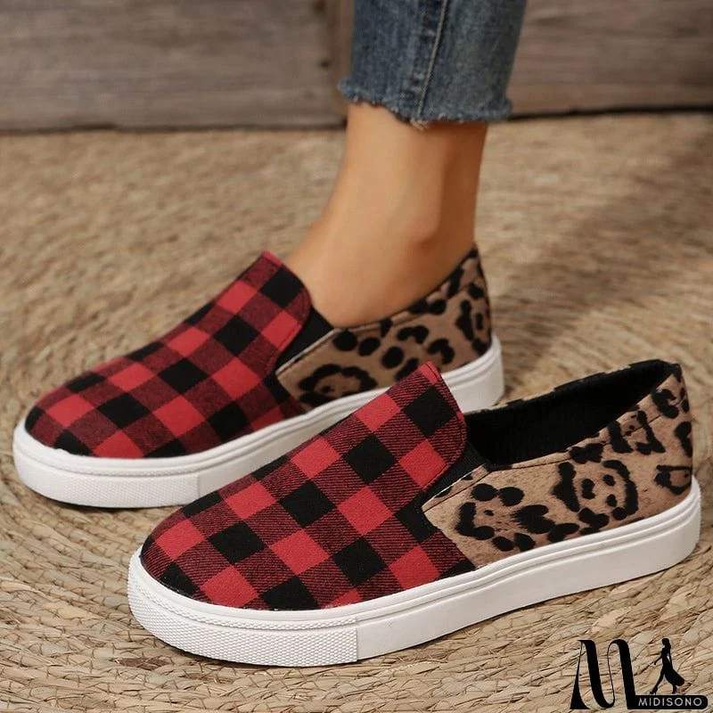 MidiSono - Female Stylish Contrast Color Plaid Print Canvas Shoes