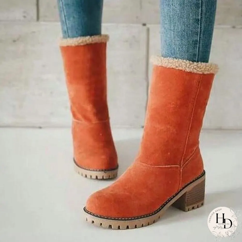 Square Heel Short Plush Snow Boots