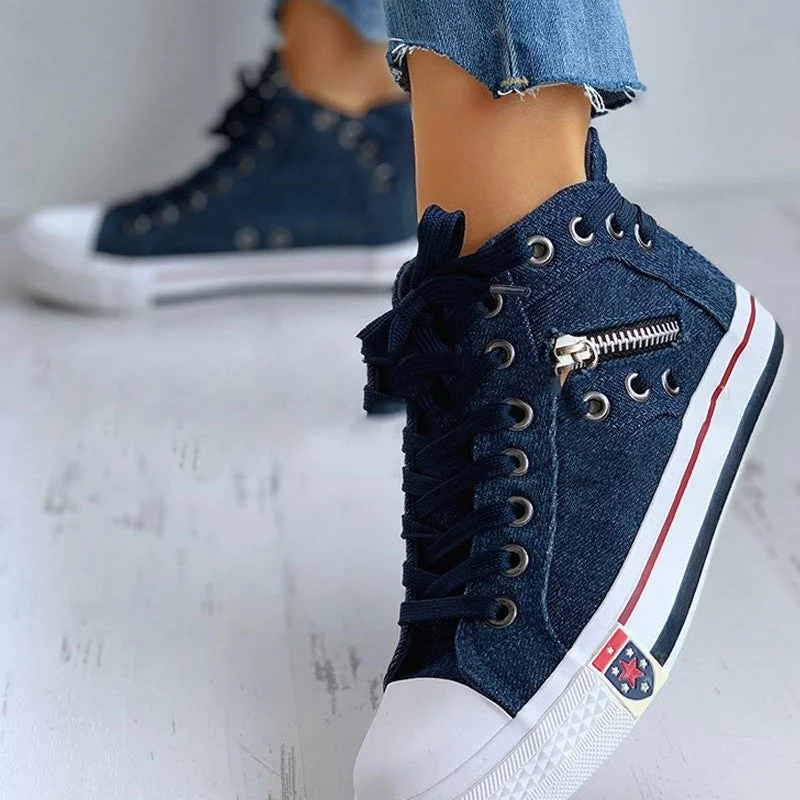 Casual Skull Zipper Lace-up Canvas Shoes