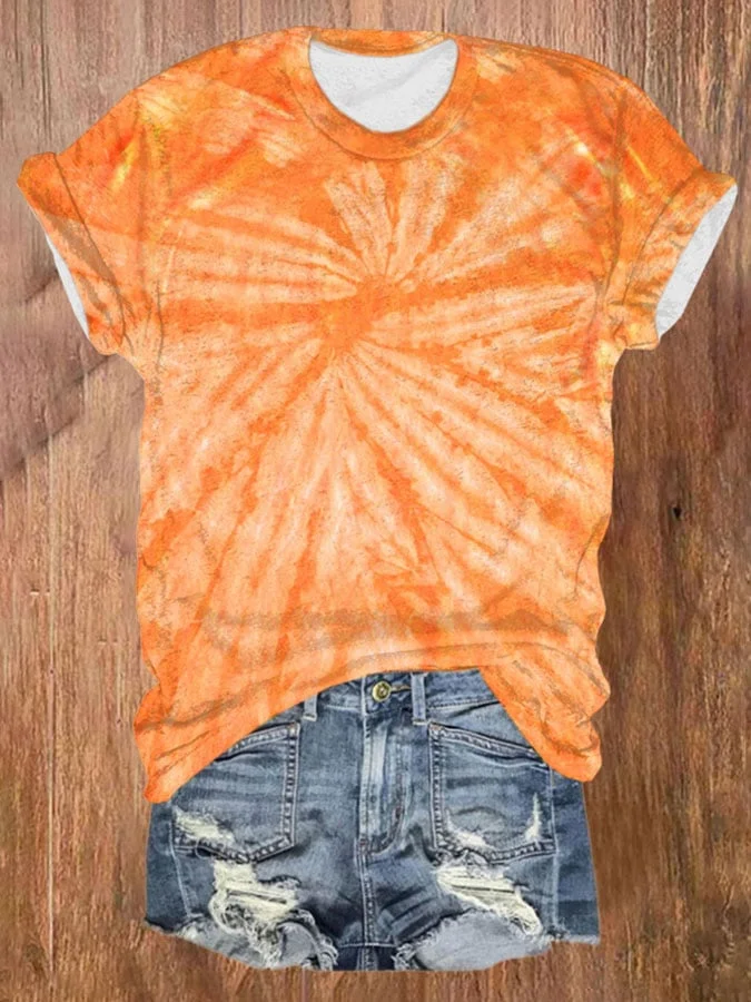 👻Buy 3 Get 10% Off👻Retro Orange Tie Dye Print T-Shirt