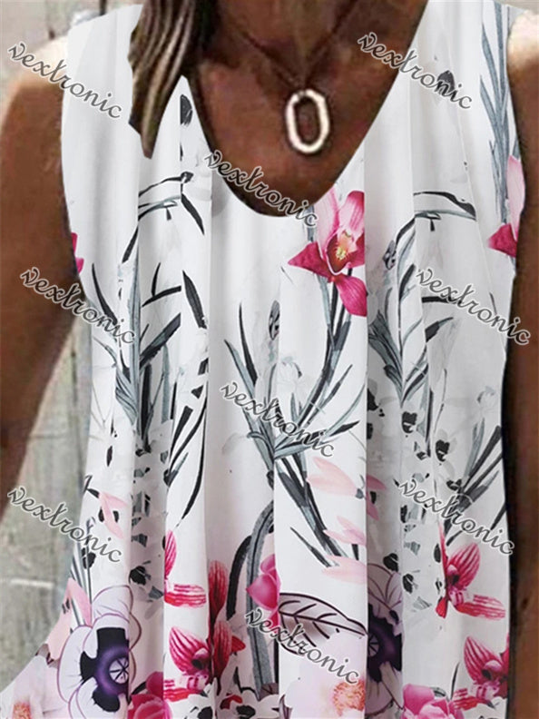 Women Sleeveless Scoop Neck Floral Printed Women Tops