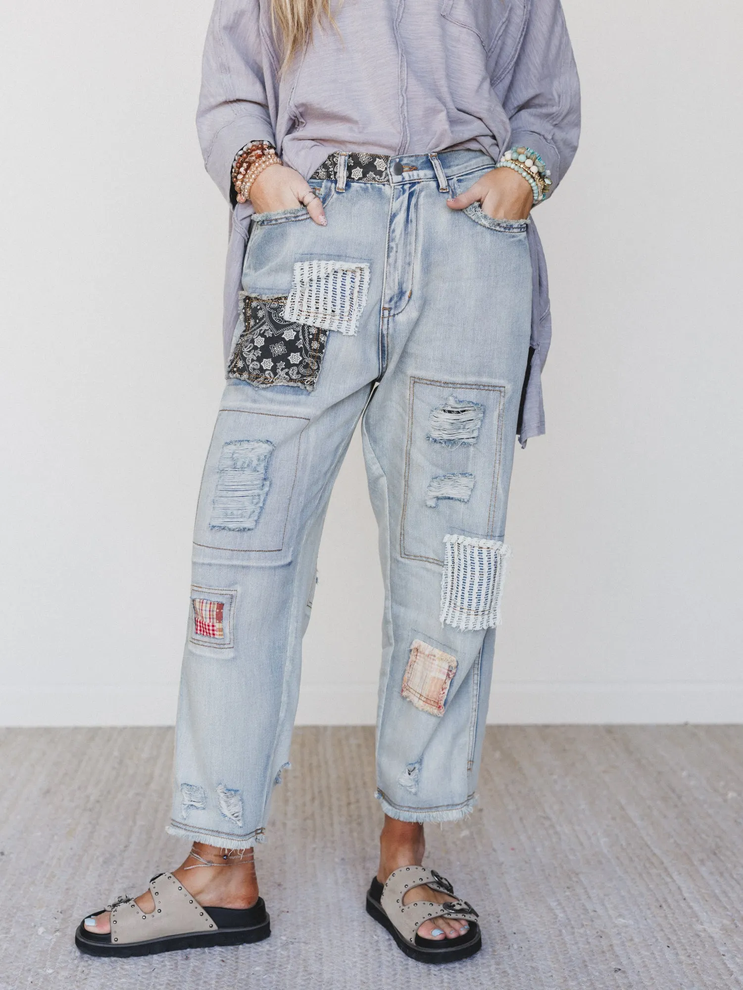 Offshore Patchwork Detail Pants - Denim