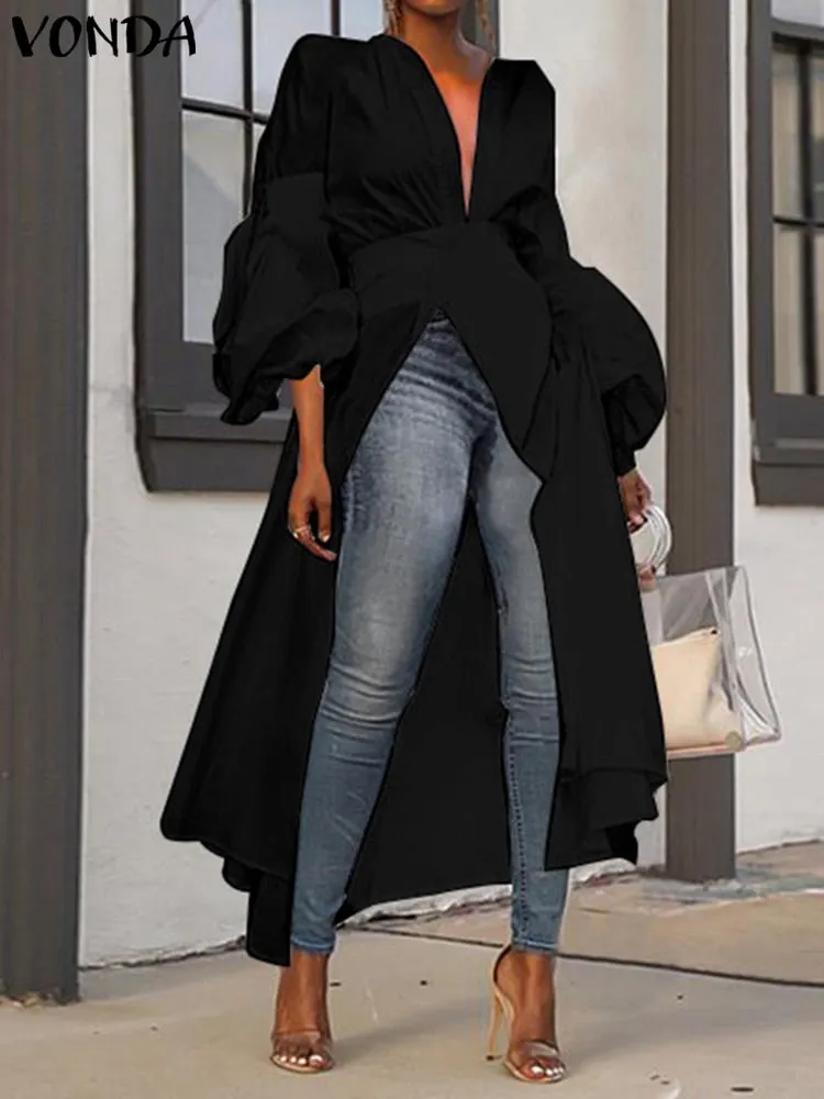 2022 VONDA Women Autumn Long Sleeve Fashion Long Shirt Blouse Irregular Tunic Tops Blusas Femininas Party Shirts Oversize Tops