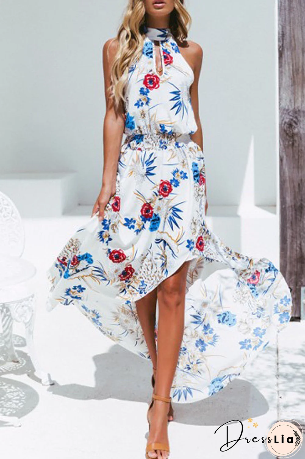 Casual Print Patchwork Turtleneck Irregular Dress Dresses