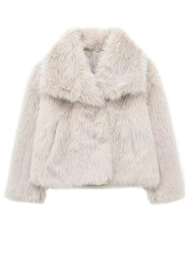 Women's Solid Color Faux Fur Fuzzy Jacket, Casual Long Sleeve Collared Fuzzy Coat for Fall & Winter, Women's Clothing for Daily Wear, Cute Tops Women's Solid Color Faux Fur Fuzzy Jacket, Casual Long Sleeve Collared Fuzzy Coat for Fall & Winter, Women's Clothing for Daily Wear, Cute Tops