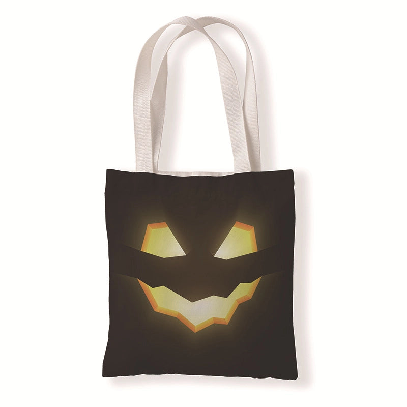 Halloween Women’s Medium Canvas Pumpkin Letter Elegant Streetwear Square Open Canvas Bag
