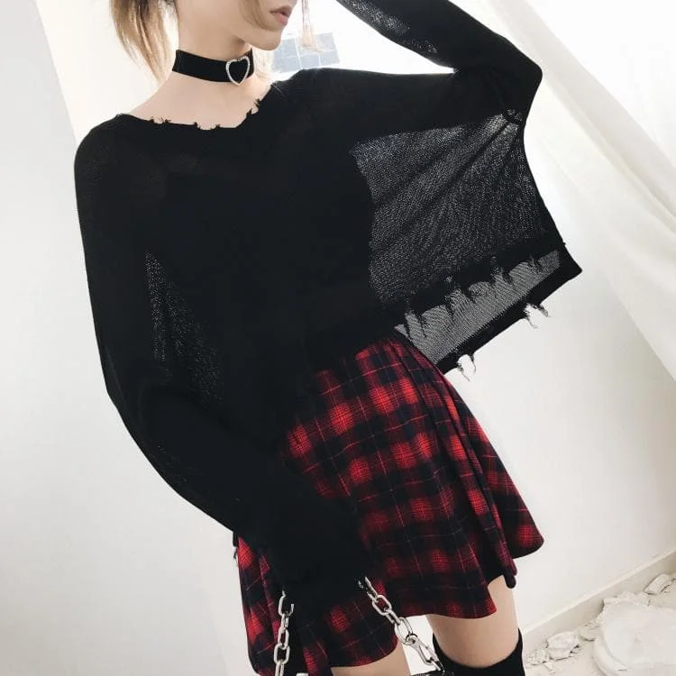 Black Gothic Thin Kintting Sweater SP13443