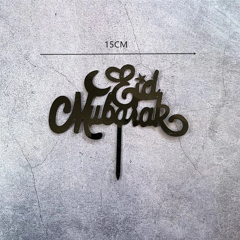 Eid Mubarak Cake Topper Gold Acrylic Cupcake Topper for Hajj Ramadan Mubarak Kareem Cake Decorations Muslim Baking Cake Supplies