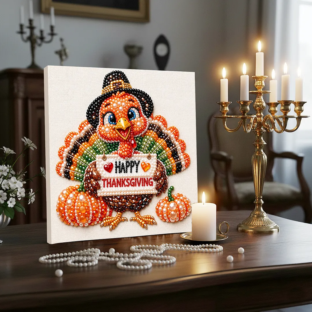 Framed Pearl Painting Kit Thanksgiving Wall Art 7.87x7.87in