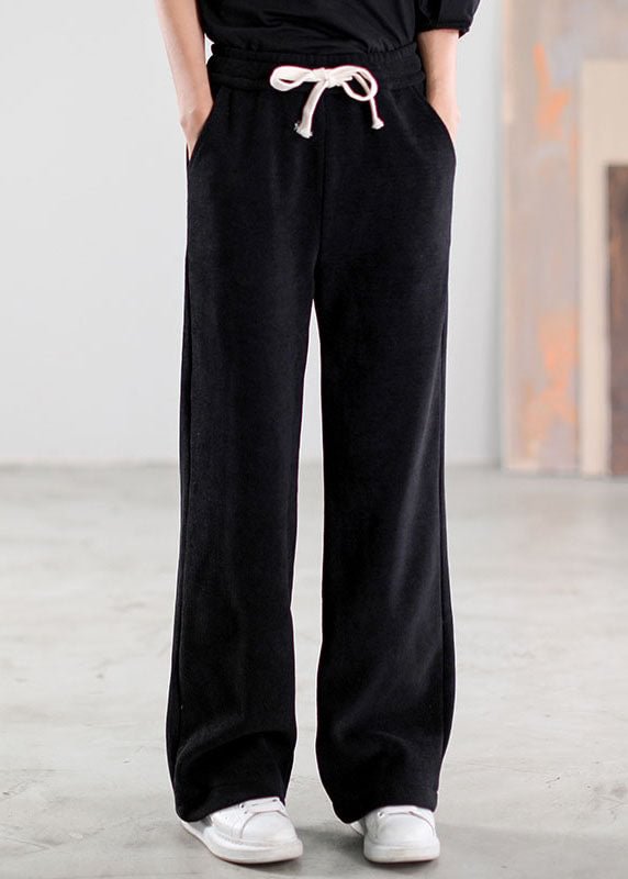 Plus Size Black Cinched Pockets Corduroy Pants Winter CK2936- Fabulory