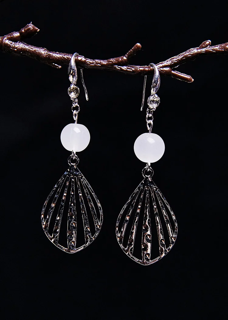 Boutique White Hollow Out Gem Stone Drop Earrings