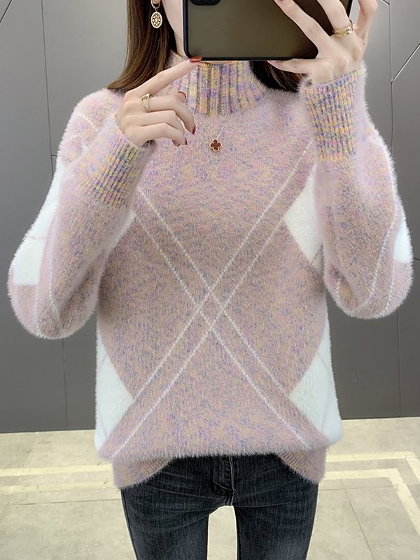 Fluffy Woman Warm Casual High Neck Sweater--Allyzone