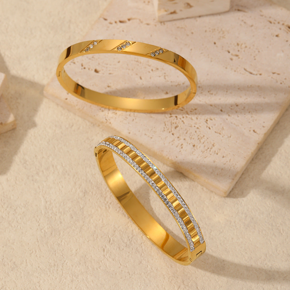 Stone Inlaid Stainless Steel Bracelet For Women Simple Design Bracelet Hand Environmentally Friendly Color Buckle Bracelet