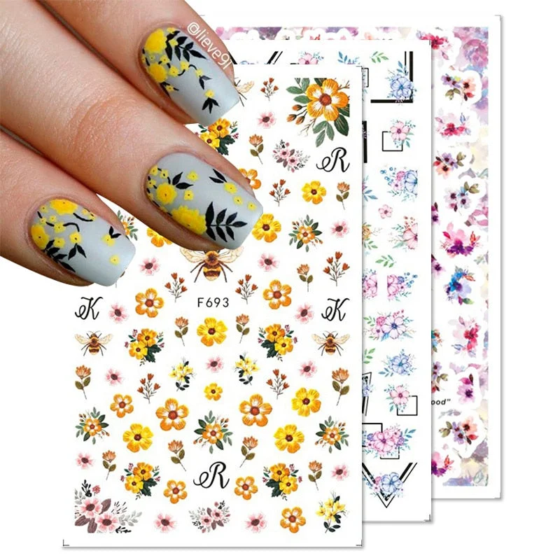 1PC 3D Nail Stickers Flowers Leaves Self-Adhesive Slider Letters Nail Art Decorations Geometry Decals Manicure Accessories-Nail Inspo