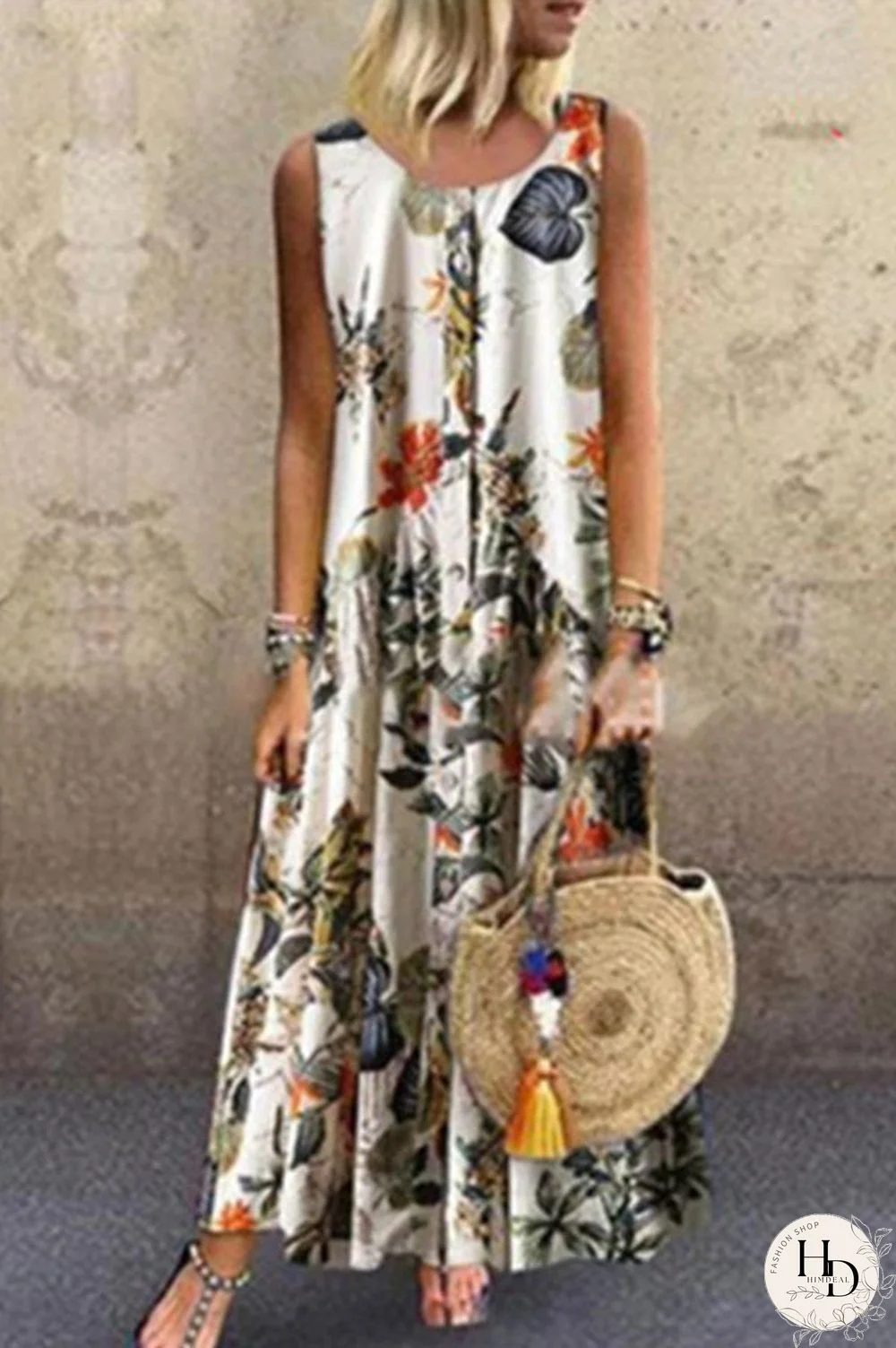 Floral Button Tank Maxi Dress