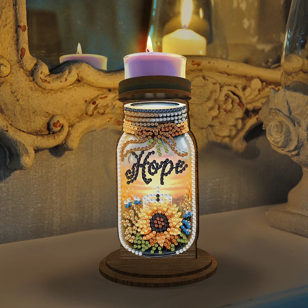 Wooden Hope Candle Bottle 5D DIY Diamond Painting Candle Holder Decor for Adults