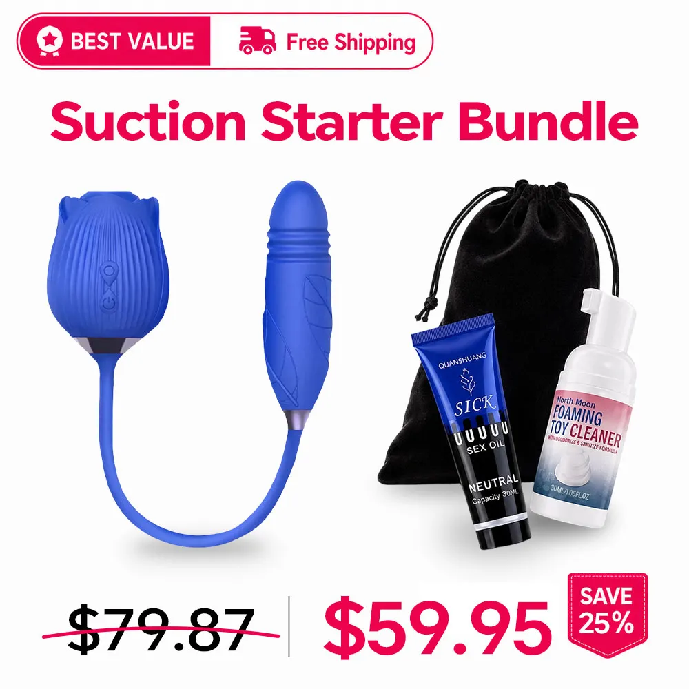 Blue Ros&eacute;Trio 3-in-1 Rose Toy - Suction, Thrusting