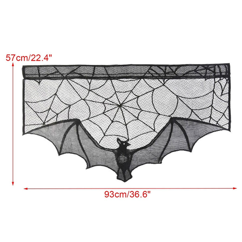 Halloween Curtain Black Lace Spider Web Bat Curtain Halloween Door Curtain Halloween Decoration