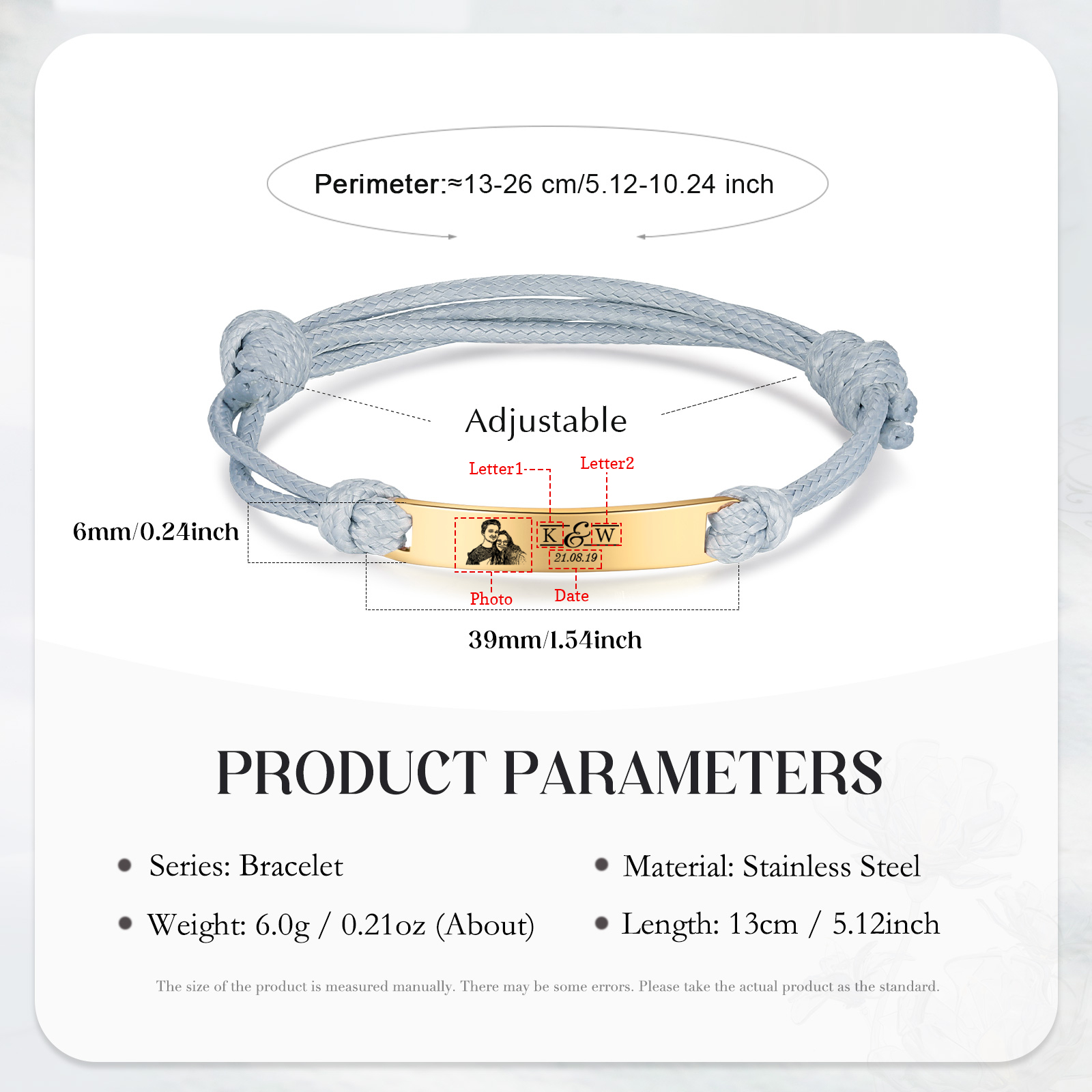 Braccialetti acciaio inox 1 nome 2 lettere e 1 foto personalizzabili per coppia multicolori da scegliere