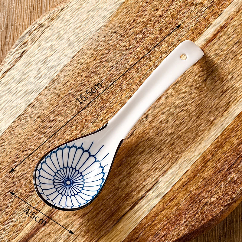 Japanese-style Small Spoon Ceramic Spoon Household Blue And White Porcelain Soup Spoon Creative Cute Pattern Spoon